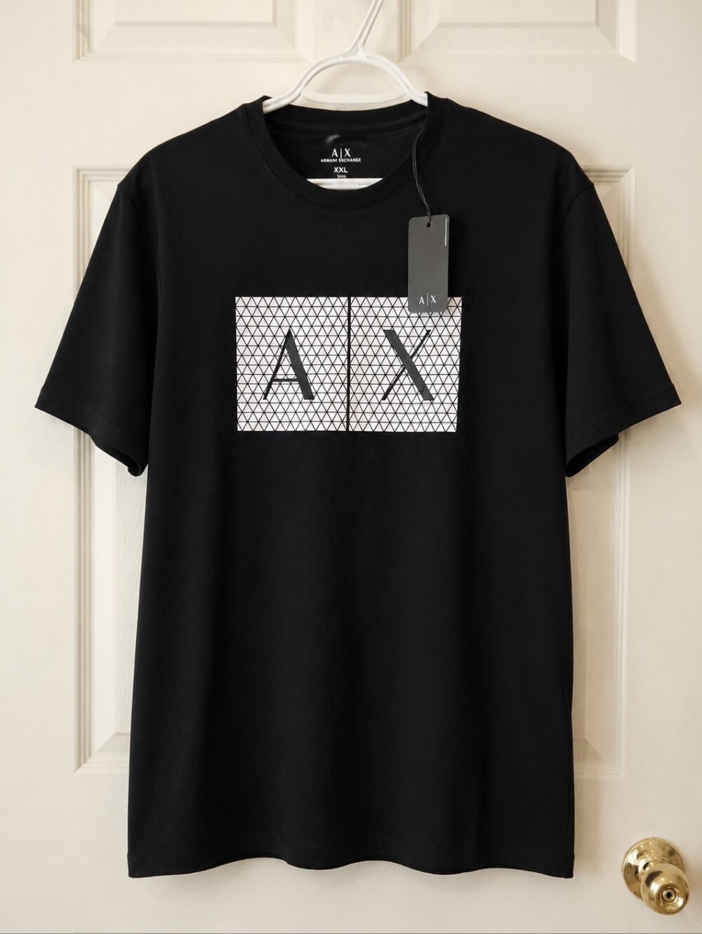 Armani Exchange Black Tee with White AX Grid Panels